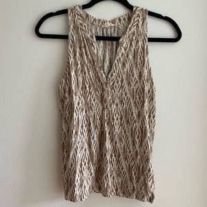 SOFT JOIE Tank Top Brown White Neutral Aztec Pattern Small